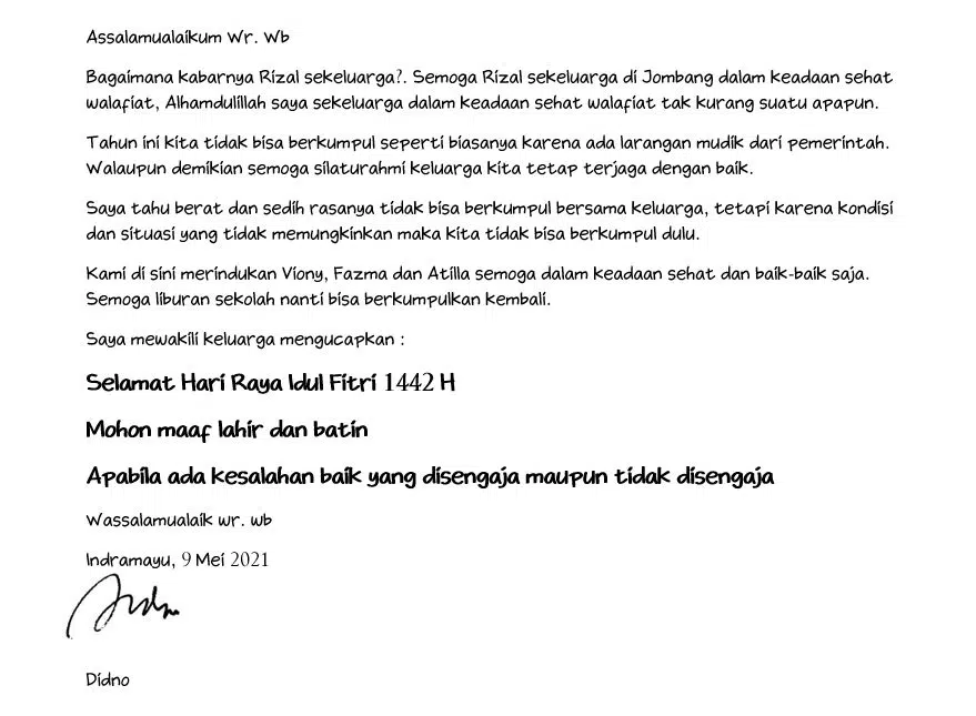 contoh surat untuk keluarga